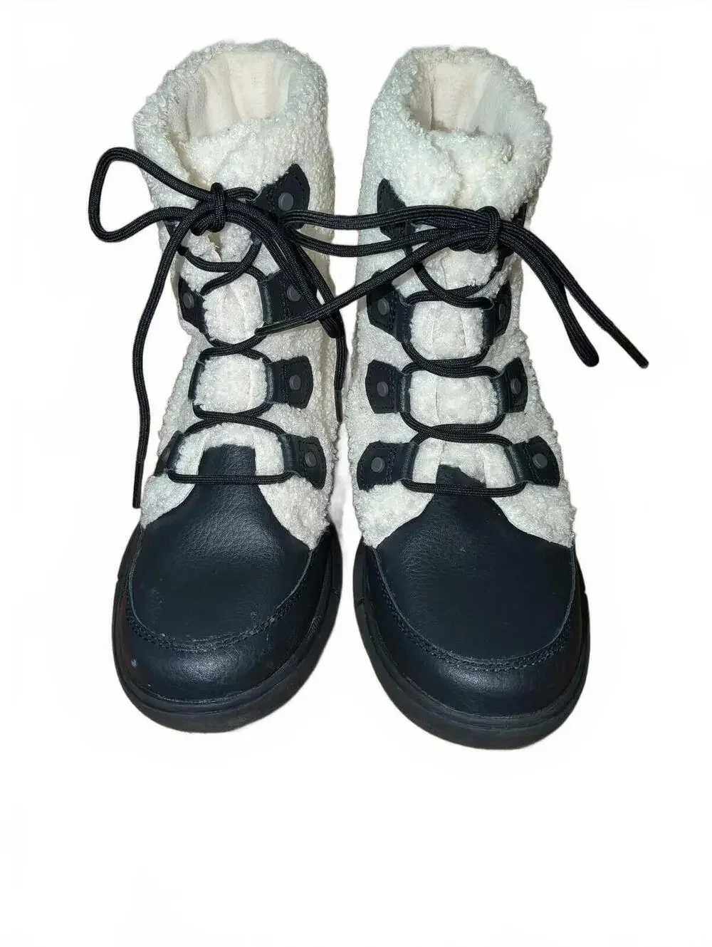 Sorel Women's 8.5 Explorer II Joan Cozy Black White Sherpa Lace-Up Winter Boots